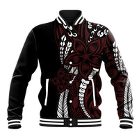 Polynesian Plumeria Floral Tattoo Pattern Baseball Jacket Oxblood Style