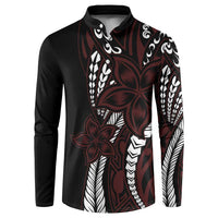 Polynesian Plumeria Floral Tattoo Pattern Button Sweatshirt Oxblood Style
