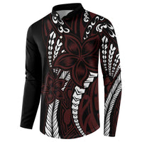 Polynesian Plumeria Floral Tattoo Pattern Button Sweatshirt Oxblood Style