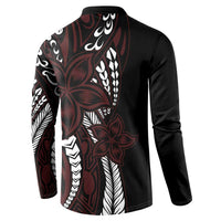 Polynesian Plumeria Floral Tattoo Pattern Button Sweatshirt Oxblood Style