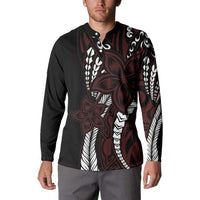 Polynesian Plumeria Floral Tattoo Pattern Button Sweatshirt Oxblood Style