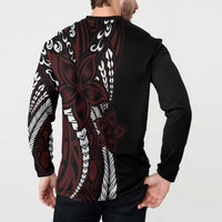 Polynesian Plumeria Floral Tattoo Pattern Button Sweatshirt Oxblood Style
