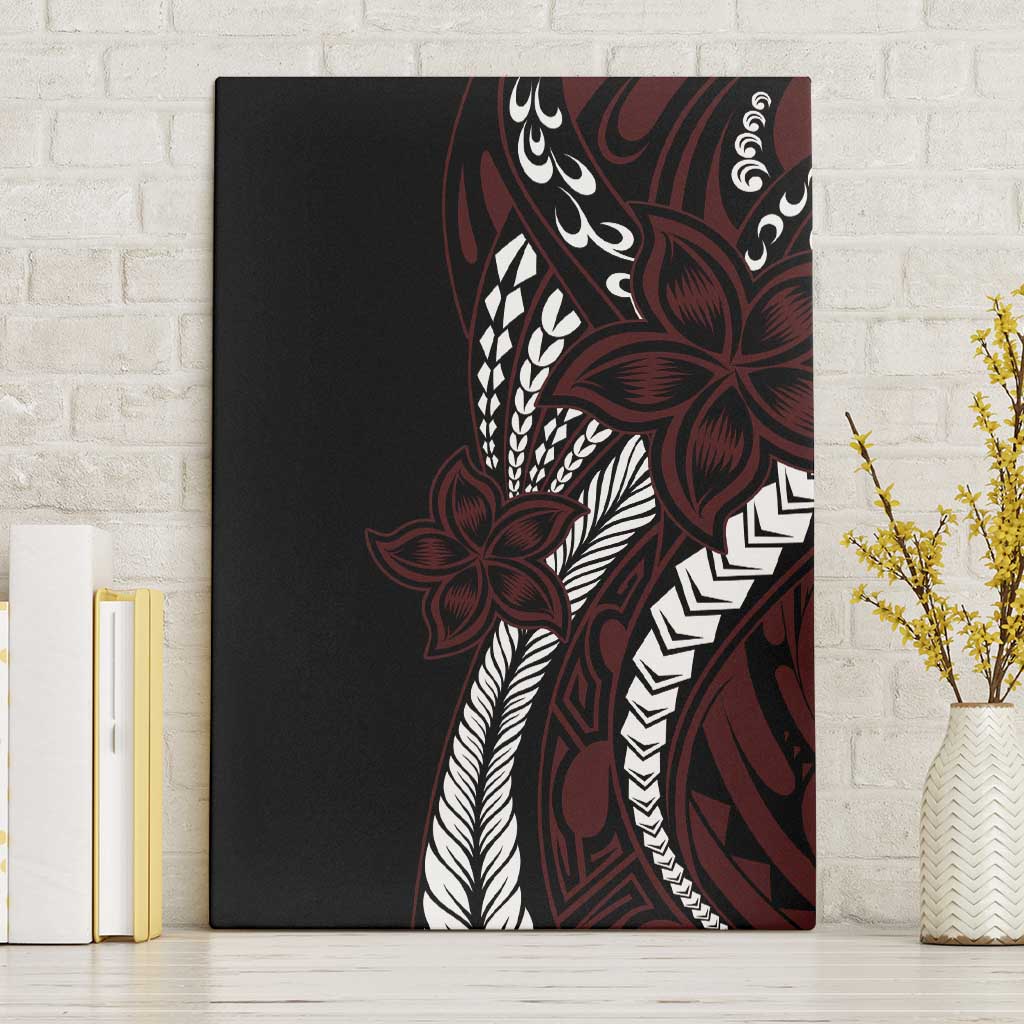 Polynesian Plumeria Floral Tattoo Pattern Canvas Wall Art Oxblood Style