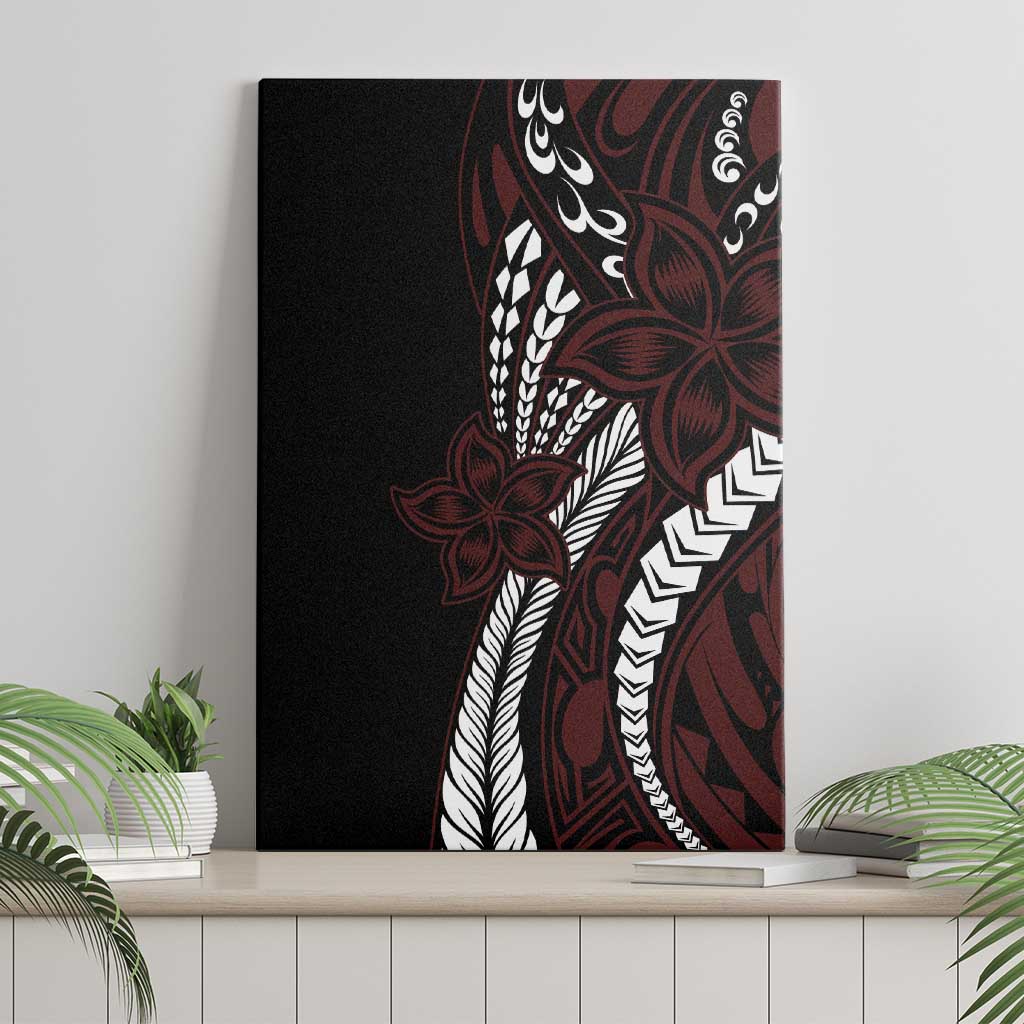Polynesian Plumeria Floral Tattoo Pattern Canvas Wall Art Oxblood Style