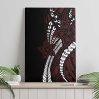 Polynesian Plumeria Floral Tattoo Pattern Canvas Wall Art Oxblood Style