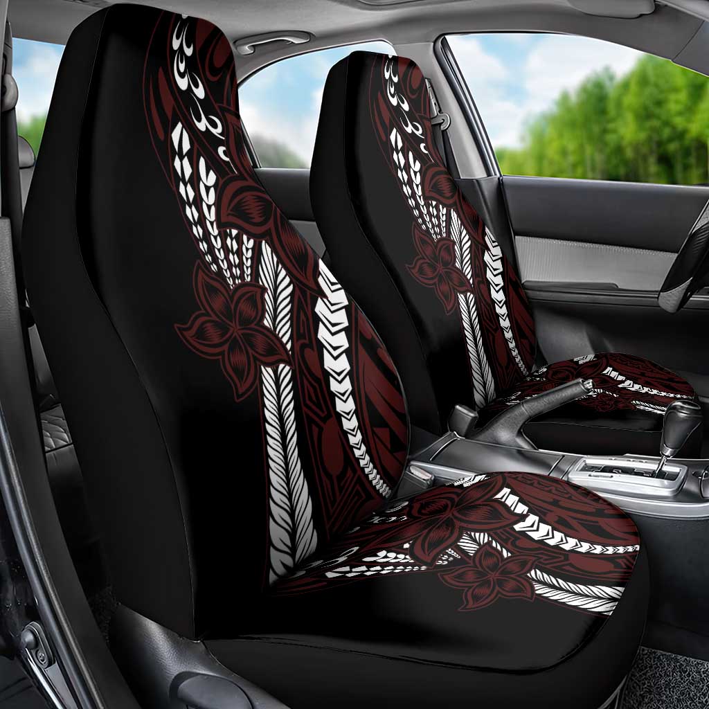 Polynesian Plumeria Floral Tattoo Pattern Car Seat Cover Oxblood Style