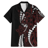 Polynesian Plumeria Floral Tattoo Pattern Family Matching Mermaid Dress and Hawaiian Shirt Oxblood Style LT9 Dad's Shirt - Short Sleeve Oxblood - Polynesian Pride