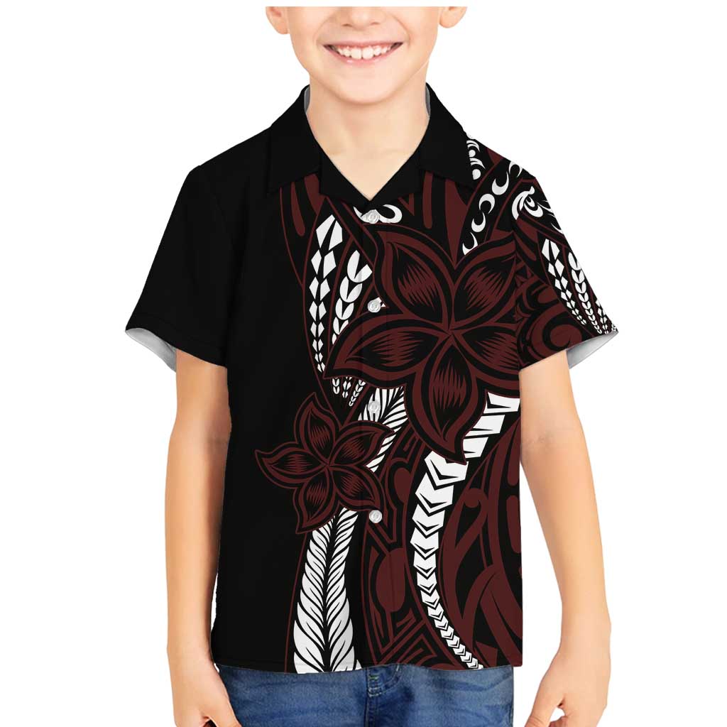 Polynesian Plumeria Floral Tattoo Pattern Family Matching Mermaid Dress and Hawaiian Shirt Oxblood Style LT9 Son's Shirt Oxblood - Polynesian Pride
