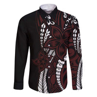 Polynesian Plumeria Floral Tattoo Pattern Family Matching Off Shoulder Maxi Dress and Hawaiian Shirt Oxblood Style