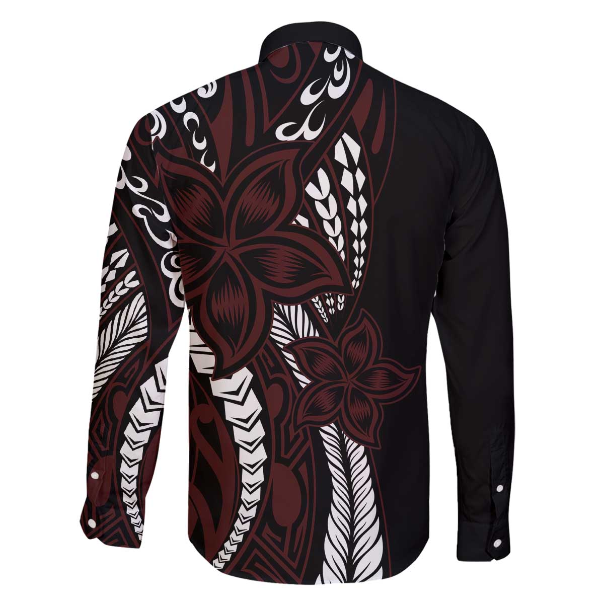 Polynesian Plumeria Floral Tattoo Pattern Family Matching Puletasi and Hawaiian Shirt Oxblood Style