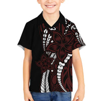 Polynesian Plumeria Floral Tattoo Pattern Family Matching Puletasi and Hawaiian Shirt Oxblood Style