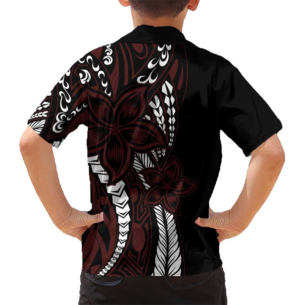 Polynesian Plumeria Floral Tattoo Pattern Family Matching Short Sleeve Bodycon Dress and Hawaiian Shirt Oxblood Style LT9 - Polynesian Pride