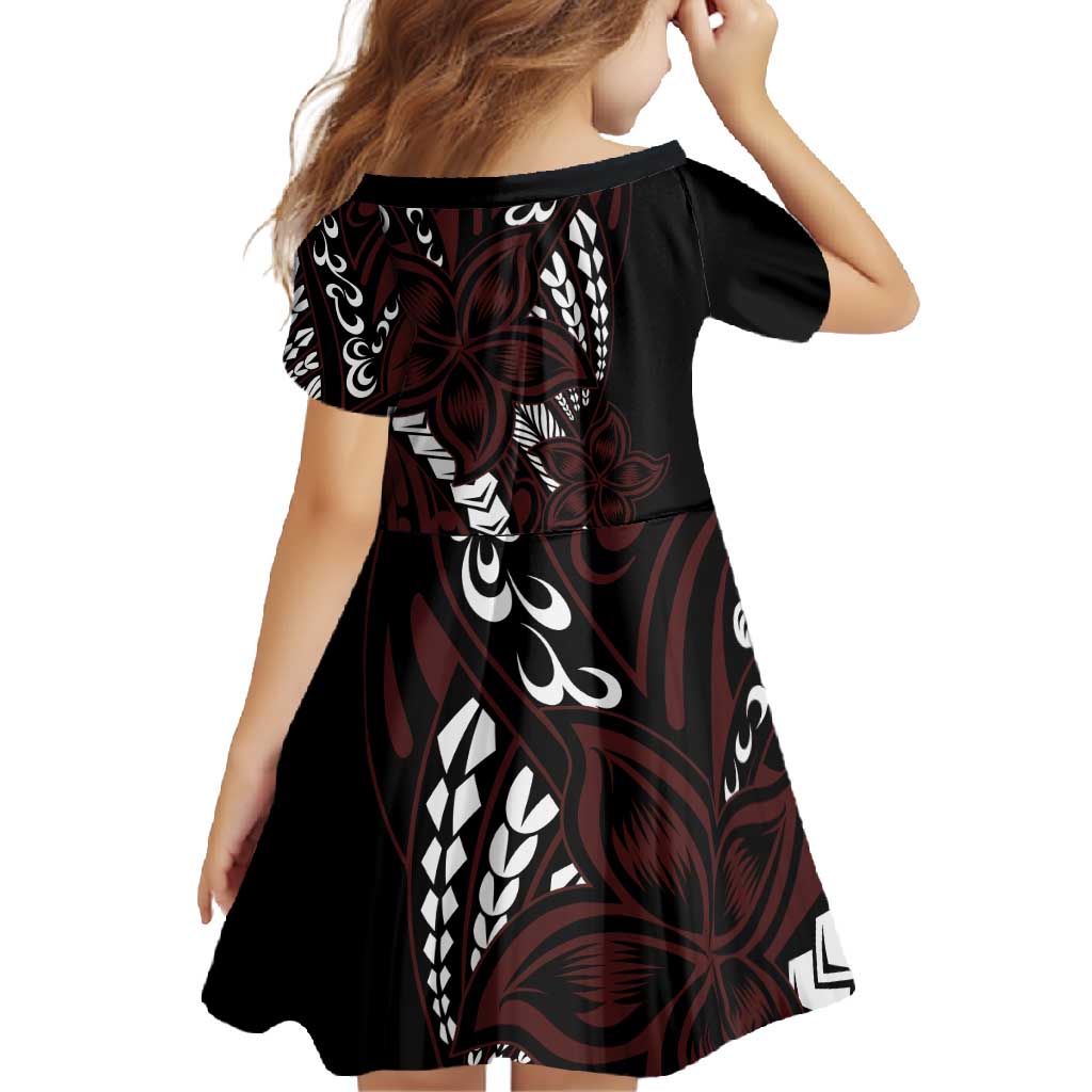 Polynesian Plumeria Floral Tattoo Pattern Family Matching Short Sleeve Bodycon Dress and Hawaiian Shirt Oxblood Style LT9 - Polynesian Pride