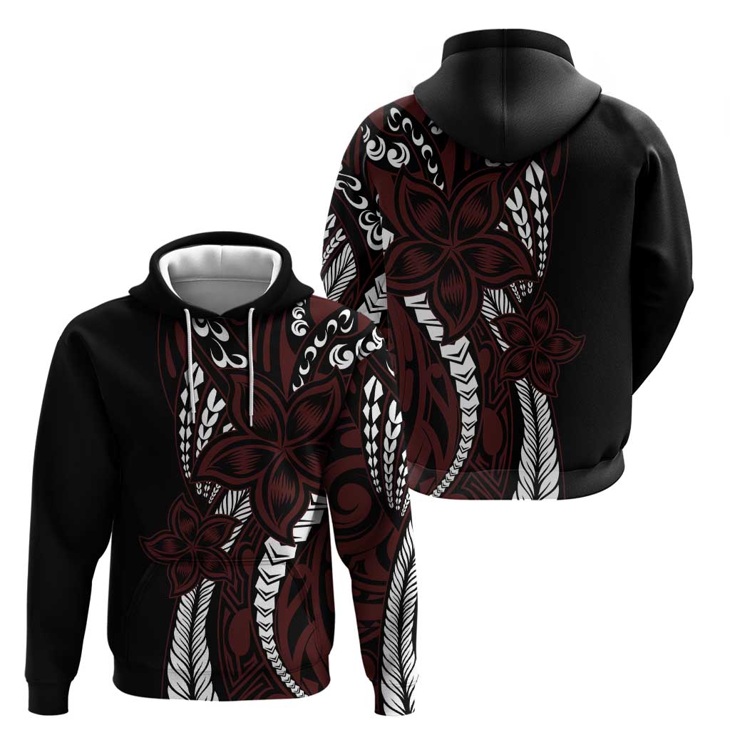 Polynesian Plumeria Floral Tattoo Pattern Hoodie Oxblood Style