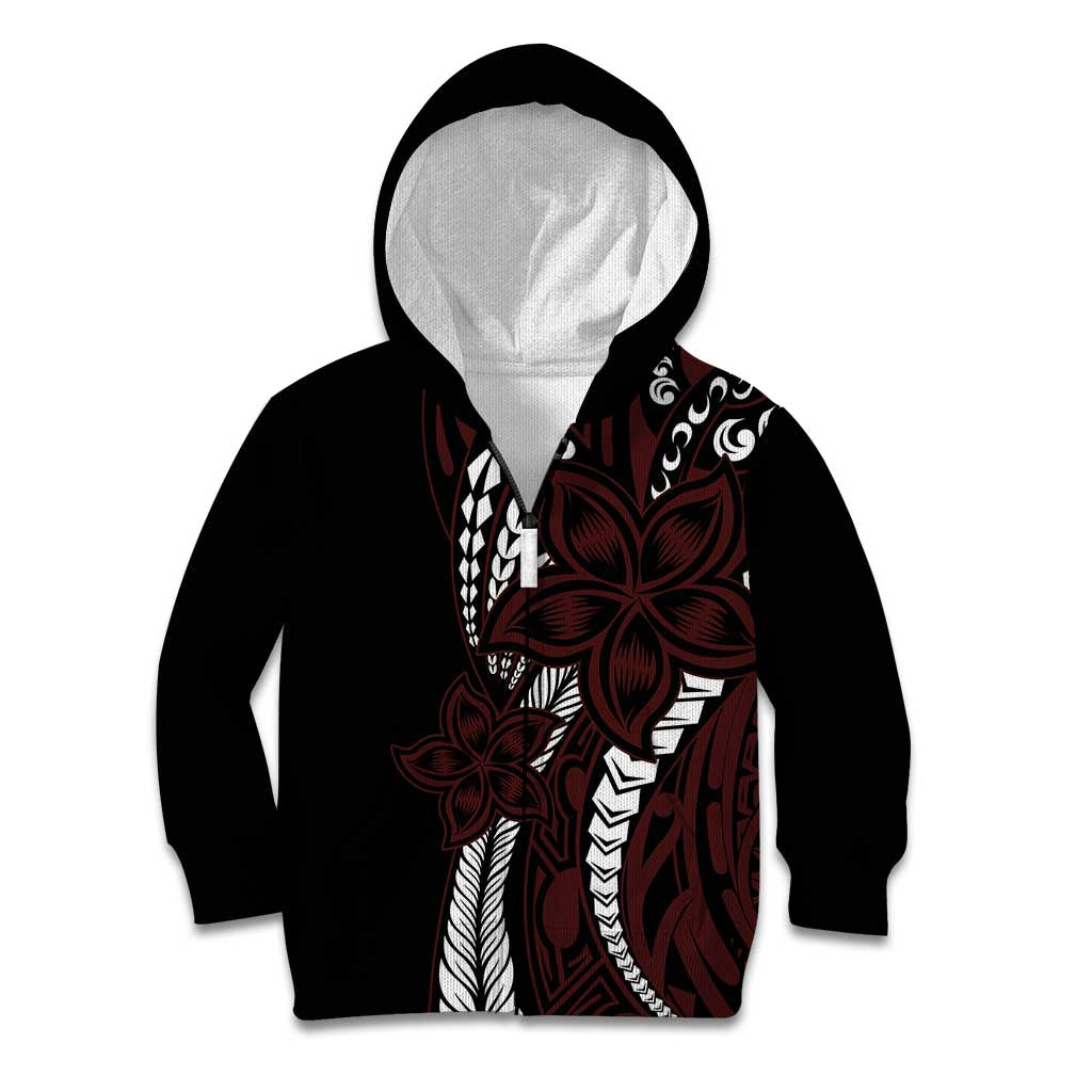 Polynesian Plumeria Floral Tattoo Pattern Kid Hoodie Oxblood Style