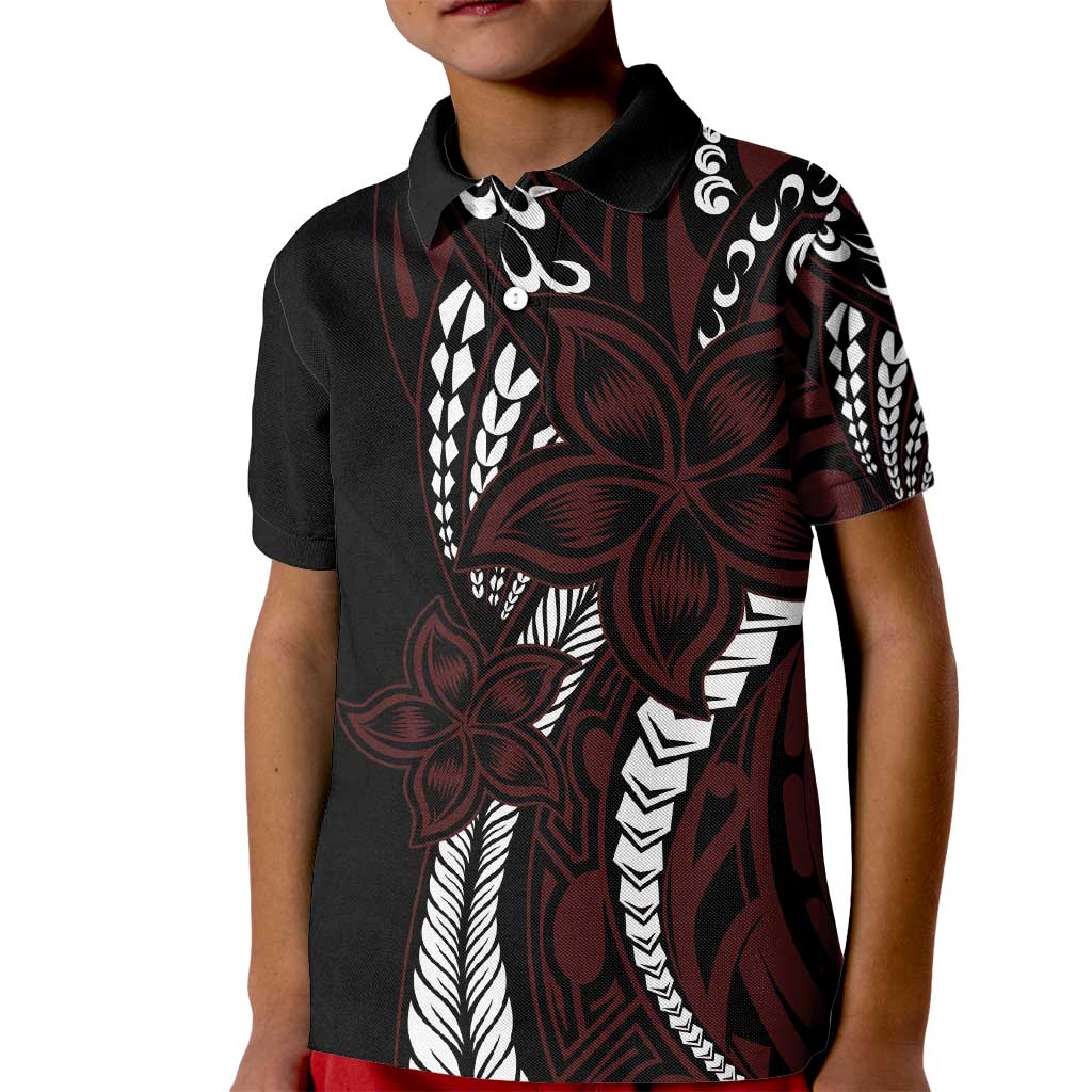 Polynesian Plumeria Floral Tattoo Pattern Kid Polo Shirt Oxblood Style LT9 Kid Oxblood - Polynesian Pride