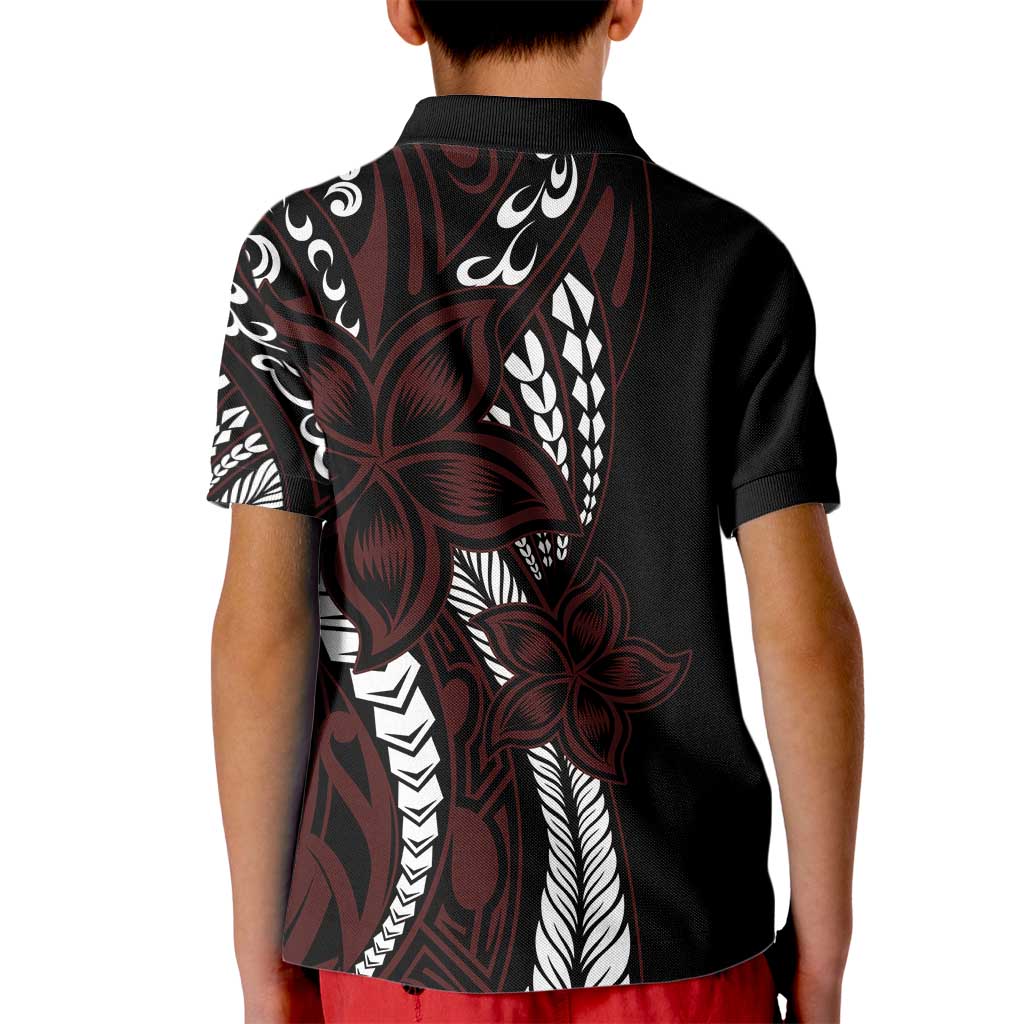 Polynesian Plumeria Floral Tattoo Pattern Kid Polo Shirt Oxblood Style LT9 - Polynesian Pride