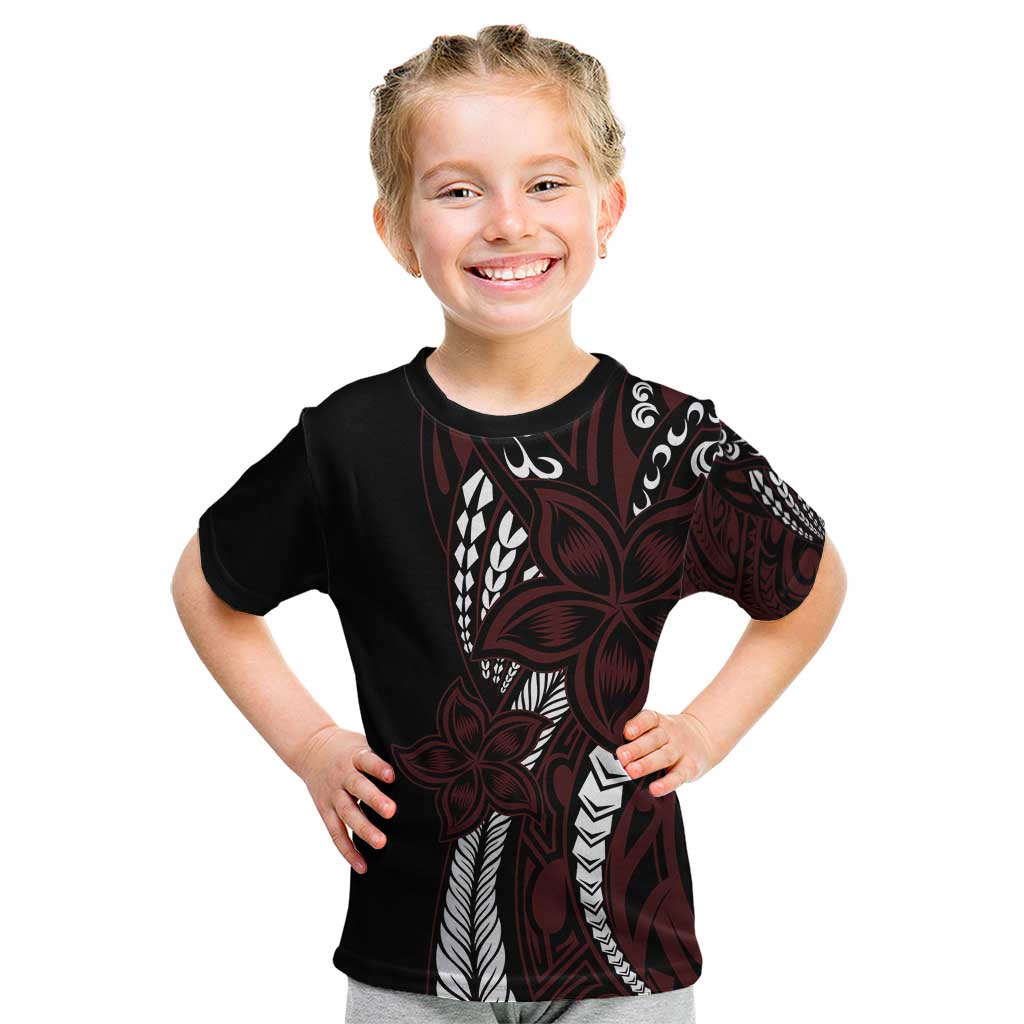 Polynesian Plumeria Floral Tattoo Pattern Kid T Shirt Oxblood Style LT9 Oxblood - Polynesian Pride