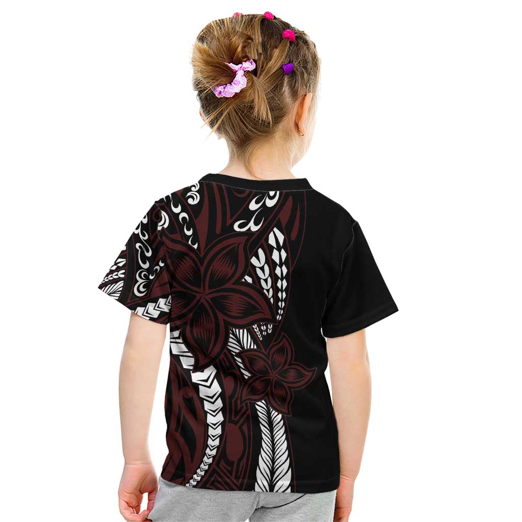 Polynesian Plumeria Floral Tattoo Pattern Kid T Shirt Oxblood Style LT9 - Polynesian Pride