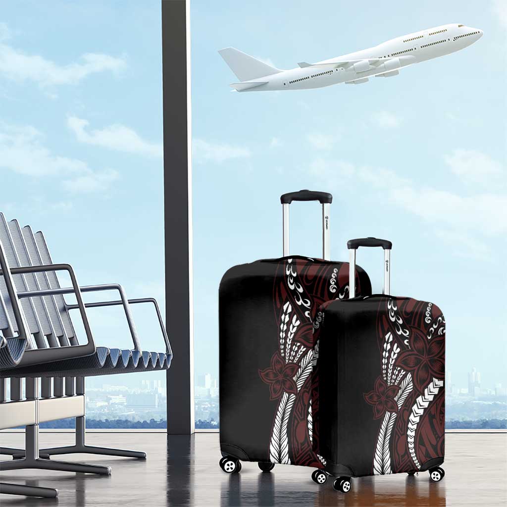 Polynesian Plumeria Floral Tattoo Pattern Luggage Cover Oxblood Style