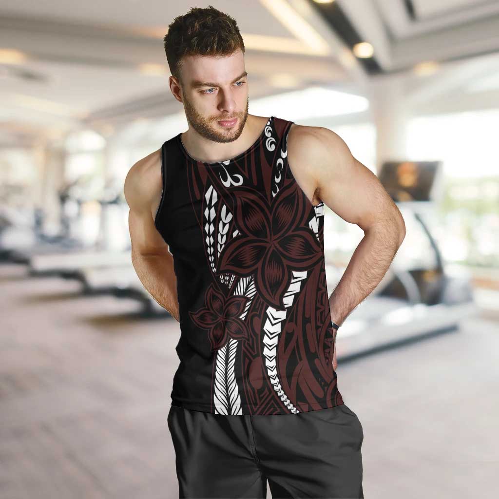 Polynesian Plumeria Floral Tattoo Pattern Men Tank Top Oxblood Style