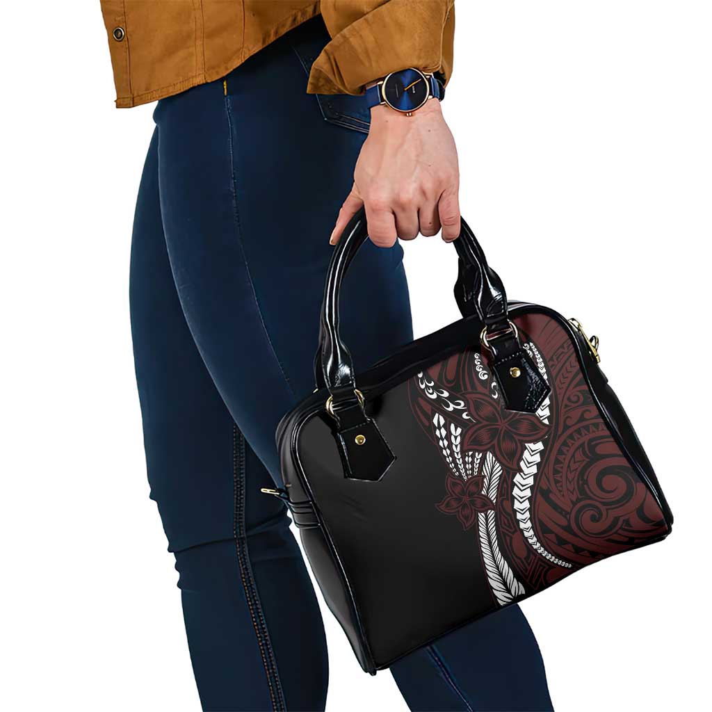 Polynesian Plumeria Floral Tattoo Pattern Shoulder Handbag Oxblood Style LT9 - Polynesian Pride