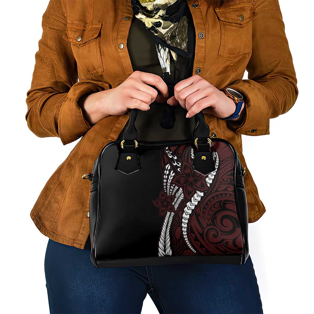 Polynesian Plumeria Floral Tattoo Pattern Shoulder Handbag Oxblood Style LT9 - Polynesian Pride