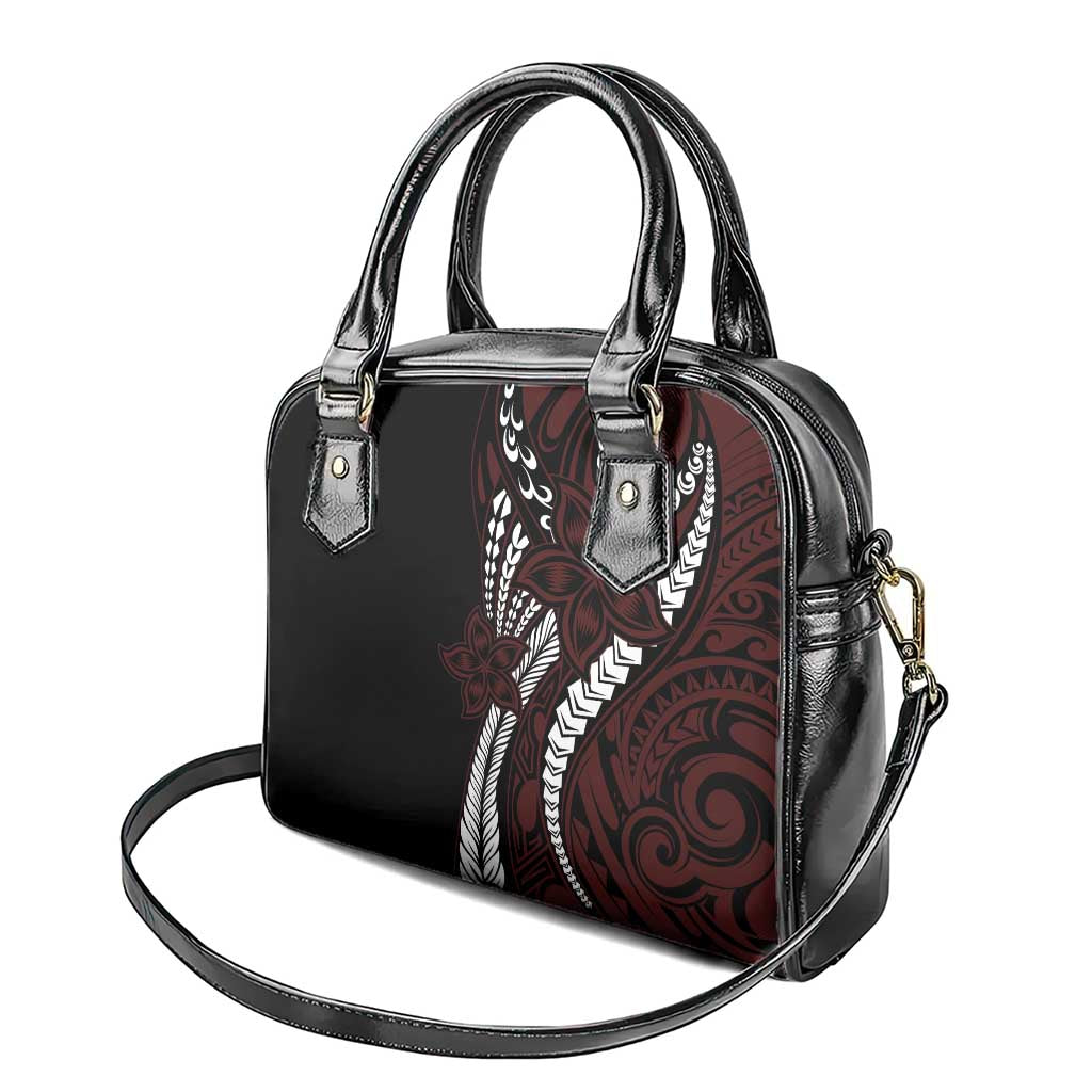 Polynesian Plumeria Floral Tattoo Pattern Shoulder Handbag Oxblood Style LT9 - Polynesian Pride
