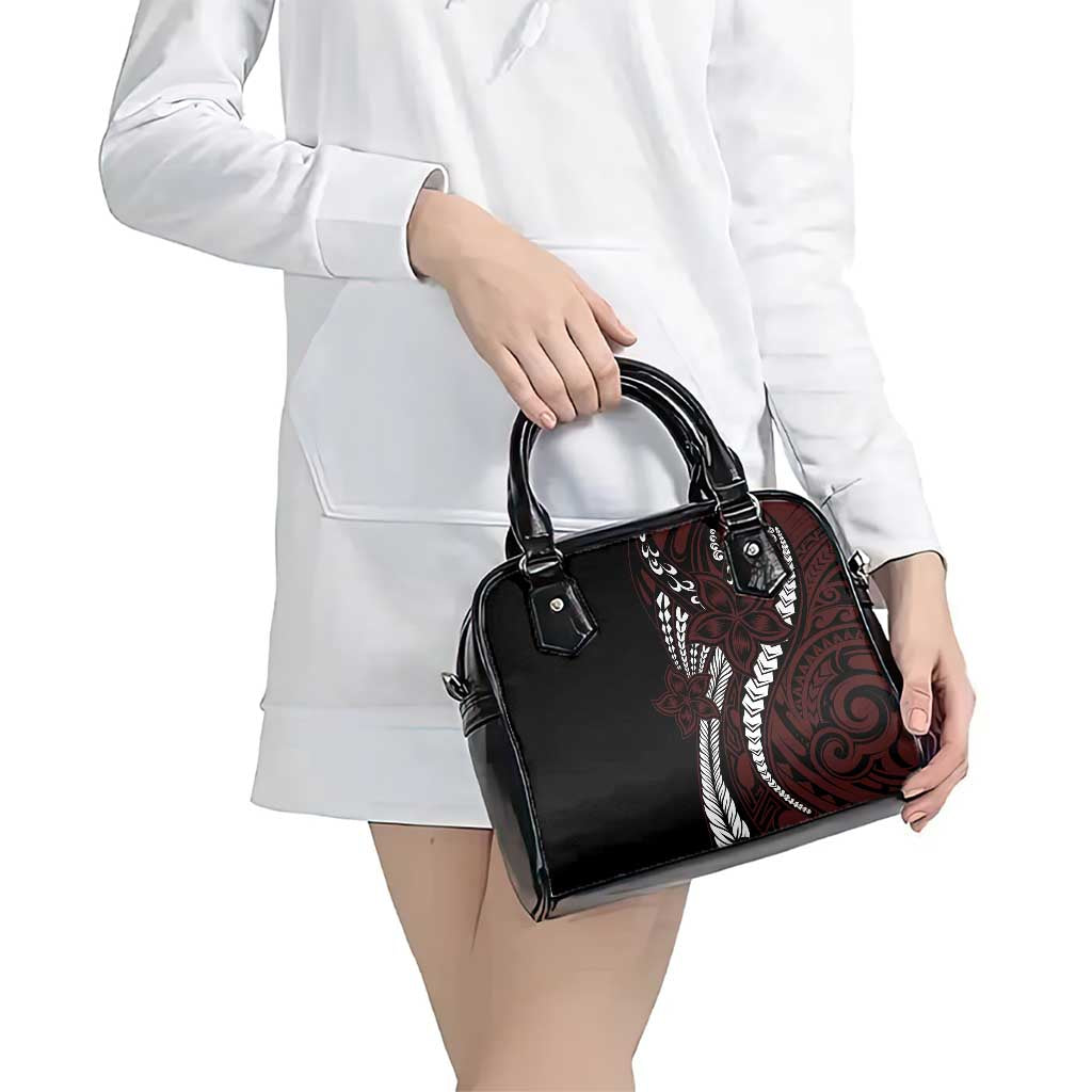 Polynesian Plumeria Floral Tattoo Pattern Shoulder Handbag Oxblood Style LT9 - Polynesian Pride
