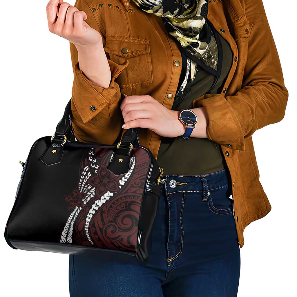 Polynesian Plumeria Floral Tattoo Pattern Shoulder Handbag Oxblood Style LT9 - Polynesian Pride