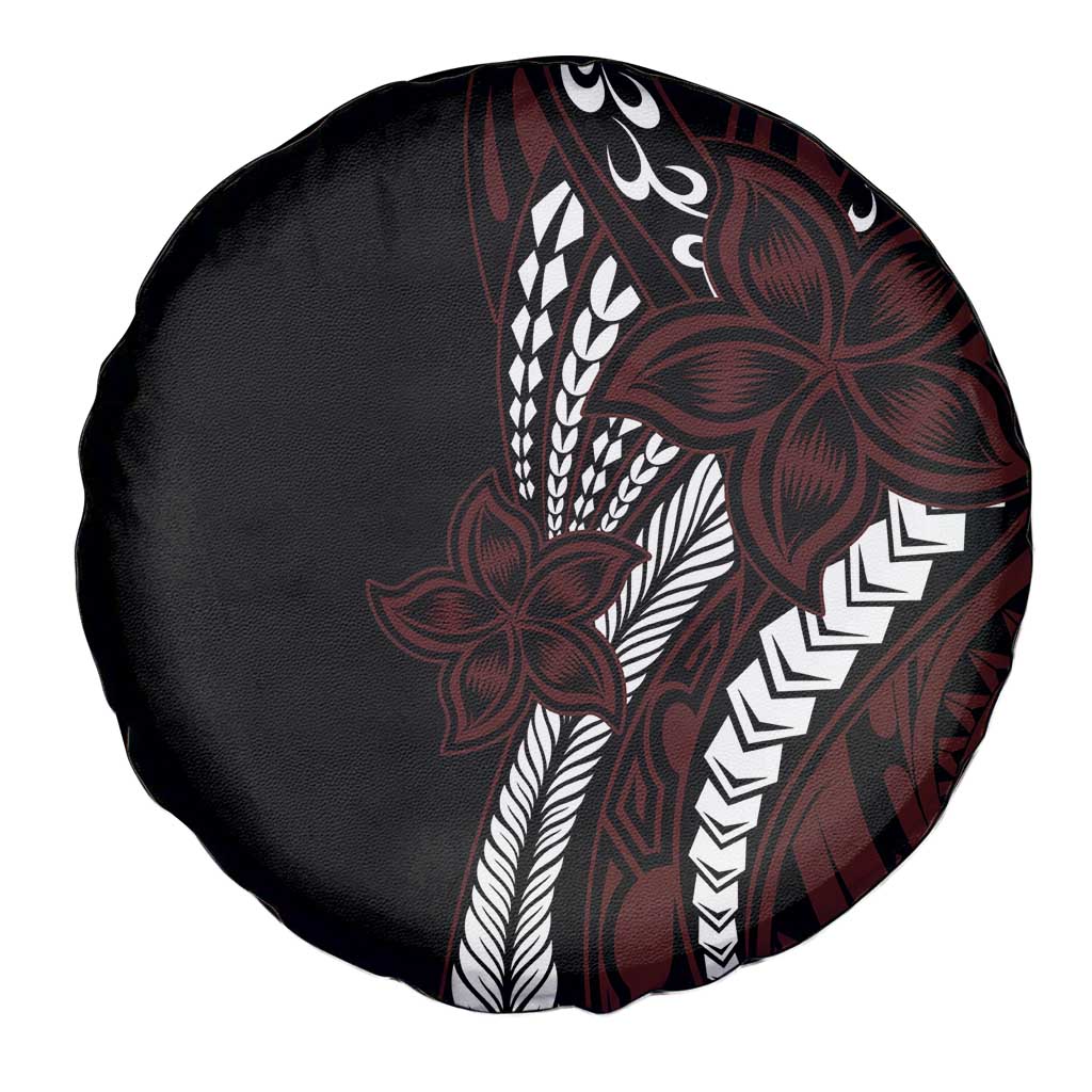 Polynesian Plumeria Floral Tattoo Pattern Spare Tire Cover Oxblood Style