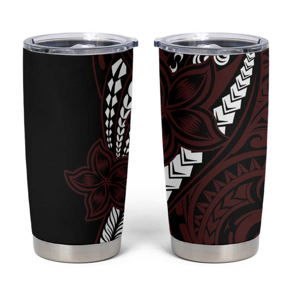 Polynesian Plumeria Floral Tattoo Pattern Tumbler Cup Oxblood Style