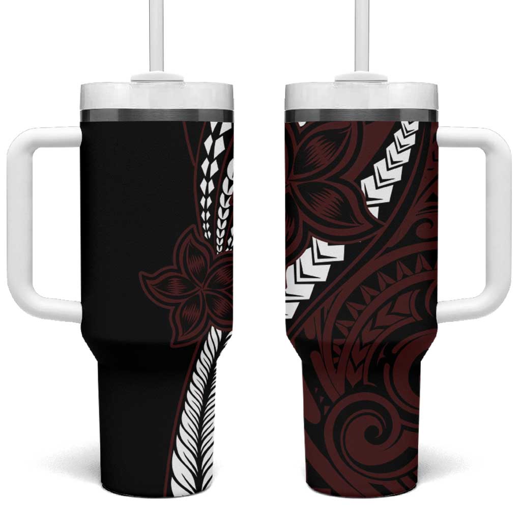 Polynesian Plumeria Floral Tattoo Pattern Tumbler With Handle Oxblood Style