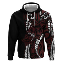 Polynesian Plumeria Floral Tattoo Pattern Zip Hoodie Oxblood Style