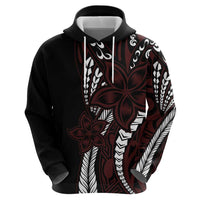 Polynesian Plumeria Floral Tattoo Pattern Zip Hoodie Oxblood Style