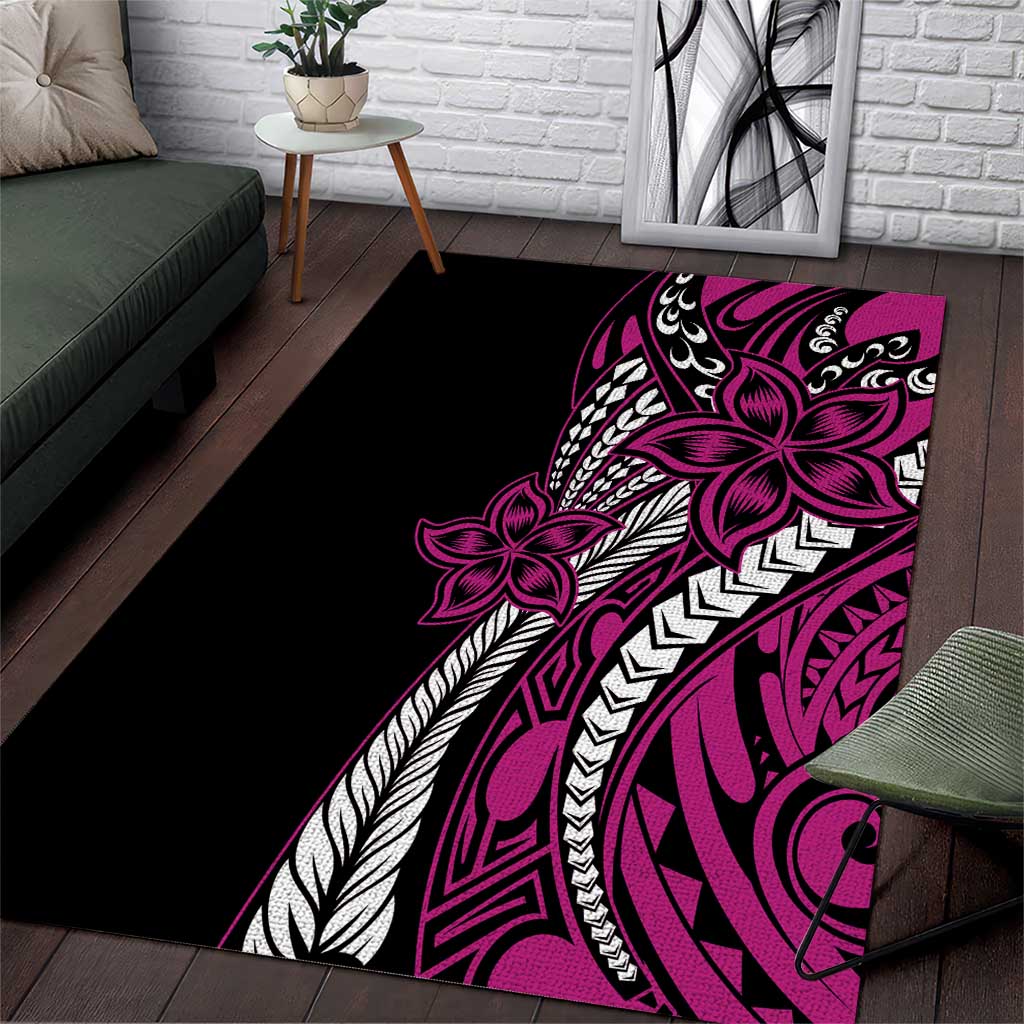 Polynesian Plumeria Floral Tattoo Pattern Area Rug Pink Style