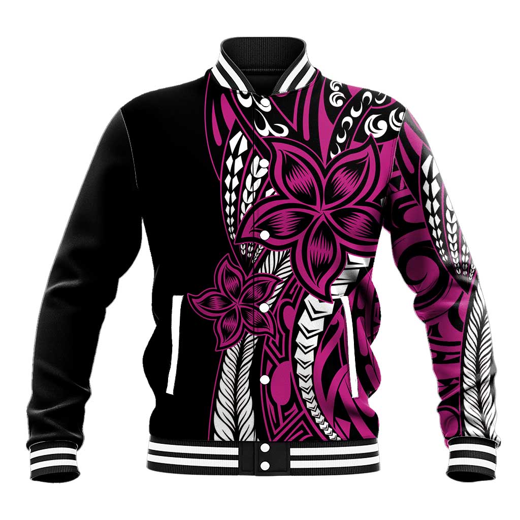 Polynesian Plumeria Floral Tattoo Pattern Baseball Jacket Pink Style
