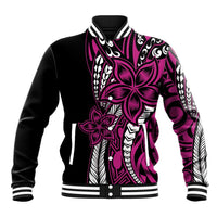 Polynesian Plumeria Floral Tattoo Pattern Baseball Jacket Pink Style
