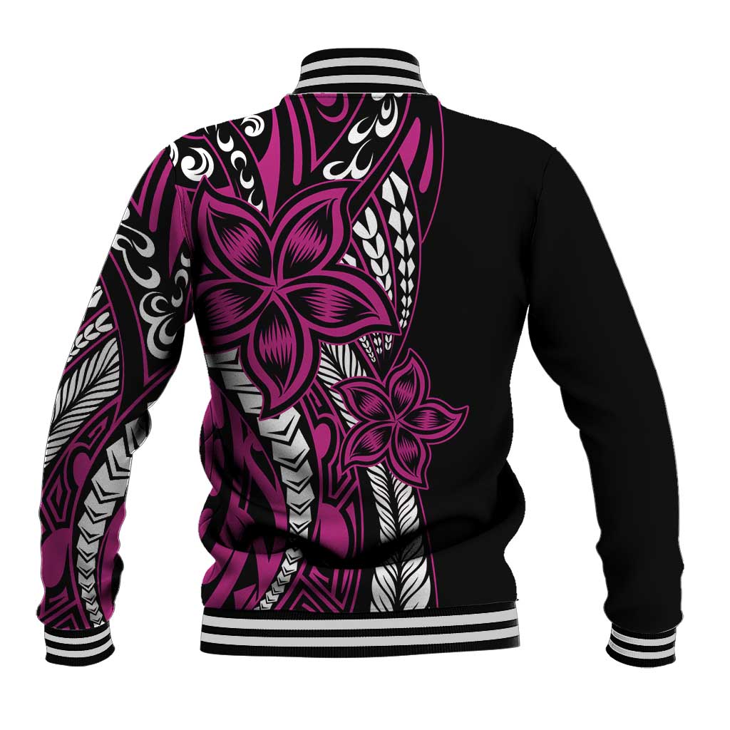 Polynesian Plumeria Floral Tattoo Pattern Baseball Jacket Pink Style