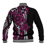 Polynesian Plumeria Floral Tattoo Pattern Baseball Jacket Pink Style