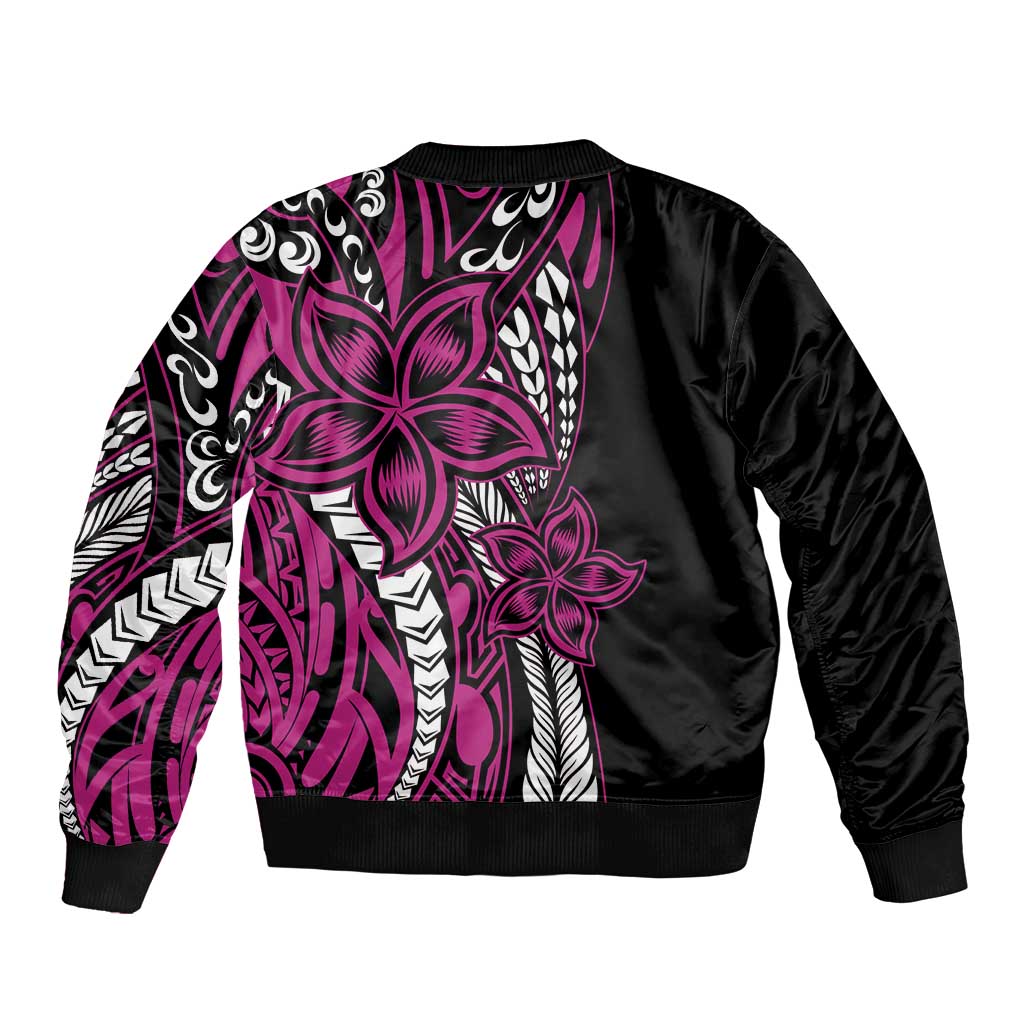 Polynesian Plumeria Floral Tattoo Pattern Bomber Jacket Pink Style