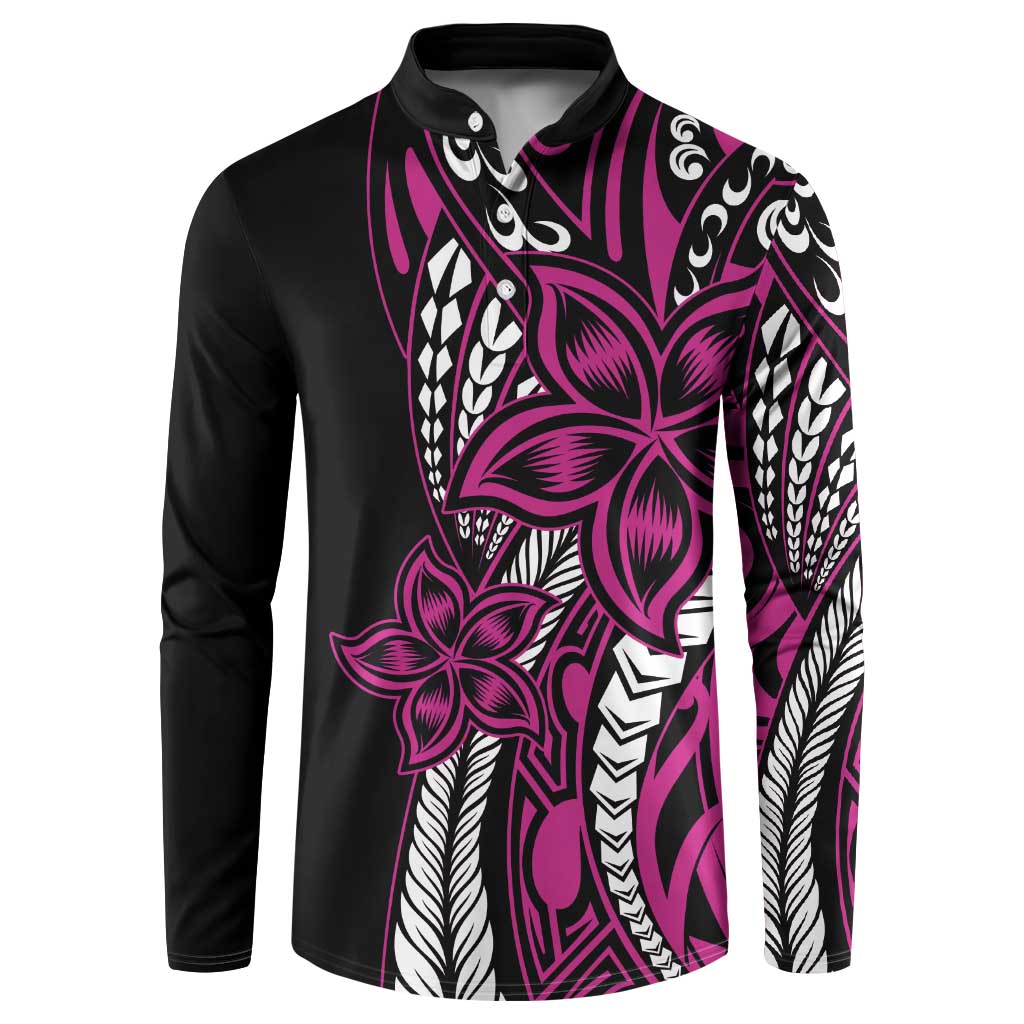 Polynesian Plumeria Floral Tattoo Pattern Button Sweatshirt Pink Style