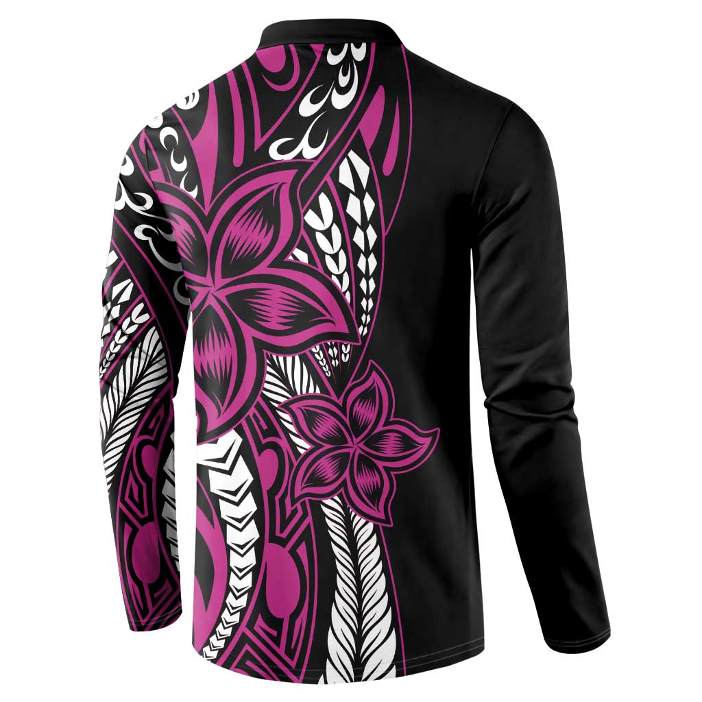 Polynesian Plumeria Floral Tattoo Pattern Button Sweatshirt Pink Style