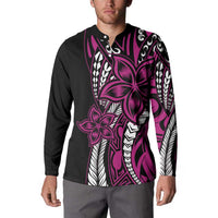 Polynesian Plumeria Floral Tattoo Pattern Button Sweatshirt Pink Style