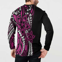 Polynesian Plumeria Floral Tattoo Pattern Button Sweatshirt Pink Style