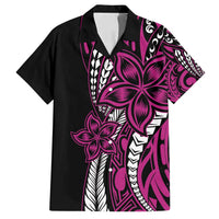 Polynesian Plumeria Floral Tattoo Pattern Family Matching Long Sleeve Bodycon Dress and Hawaiian Shirt Pink Style