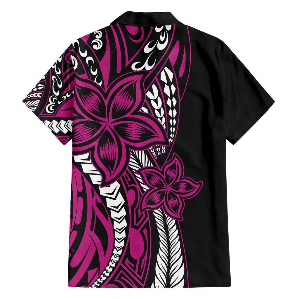 Polynesian Plumeria Floral Tattoo Pattern Family Matching Long Sleeve Bodycon Dress and Hawaiian Shirt Pink Style