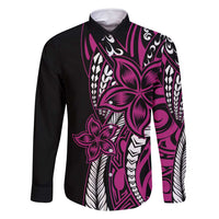 Polynesian Plumeria Floral Tattoo Pattern Family Matching Long Sleeve Bodycon Dress and Hawaiian Shirt Pink Style
