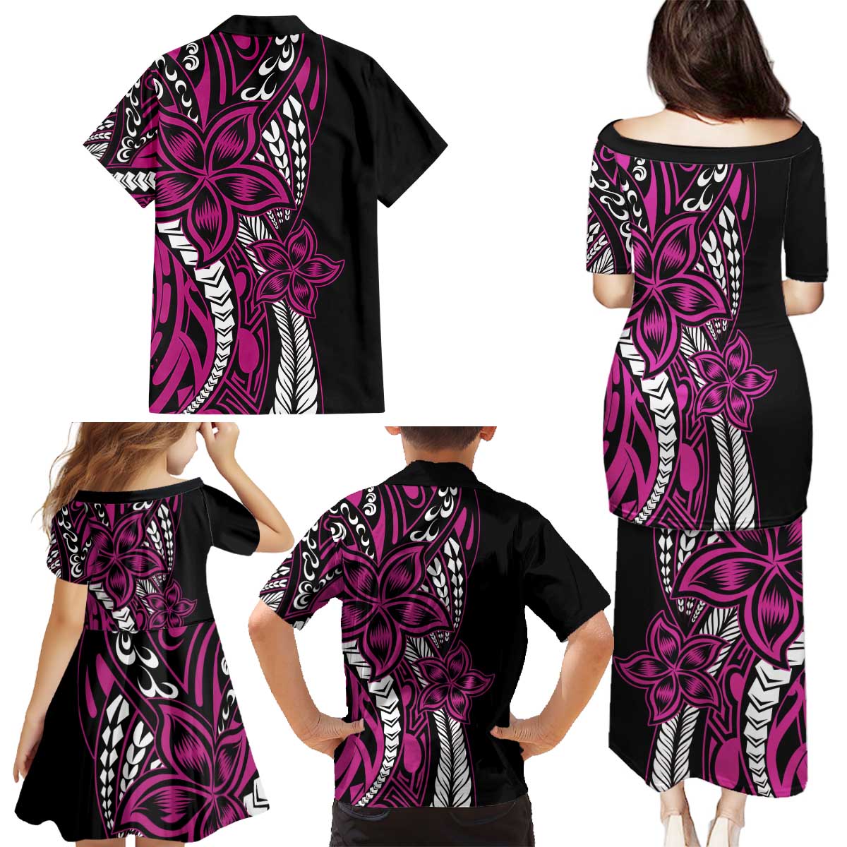 Polynesian Plumeria Floral Tattoo Pattern Family Matching Puletasi and Hawaiian Shirt Pink Style LT9 - Polynesian Pride