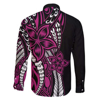 Polynesian Plumeria Floral Tattoo Pattern Family Matching Short Sleeve Bodycon Dress and Hawaiian Shirt Pink Style